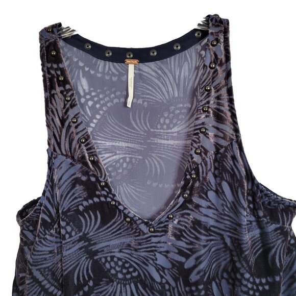 Free People Sz XS Dress Sheer Swirl Velvet Drop Waist Flared Burnout Whimsigoth - Picture 3 of 9